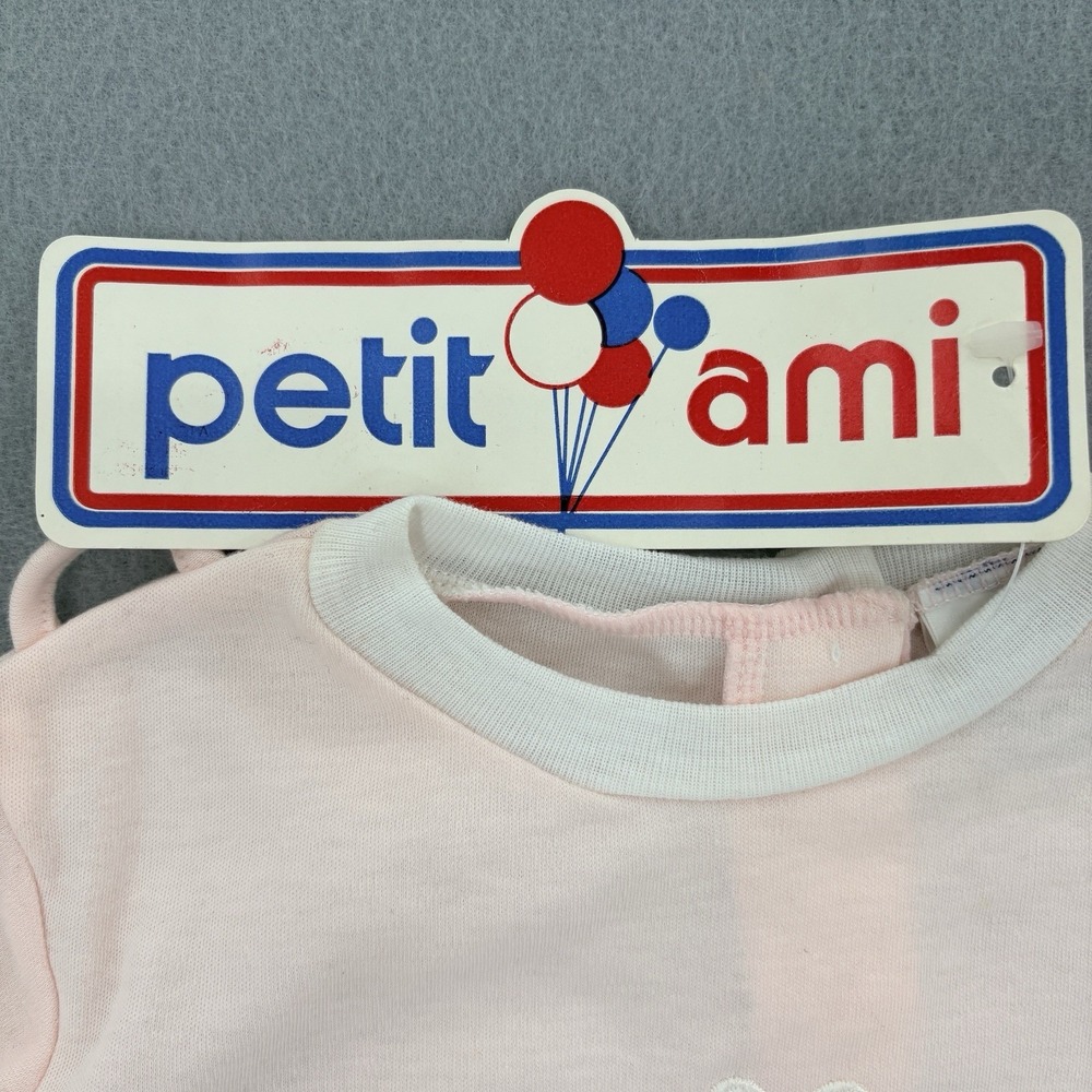 NWT Vintage Petit Ami Baby Girl Outfit 6M Pink Bunny Footed Suspender Set - Picture 5 of 10